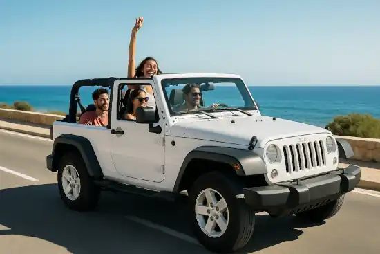 Alquiler por día Jeep Wrangler para calas en Ibiza