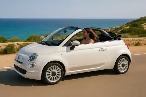 Alquiler mensual coche descapotable Fiat 500 Cabrio en Ibiza